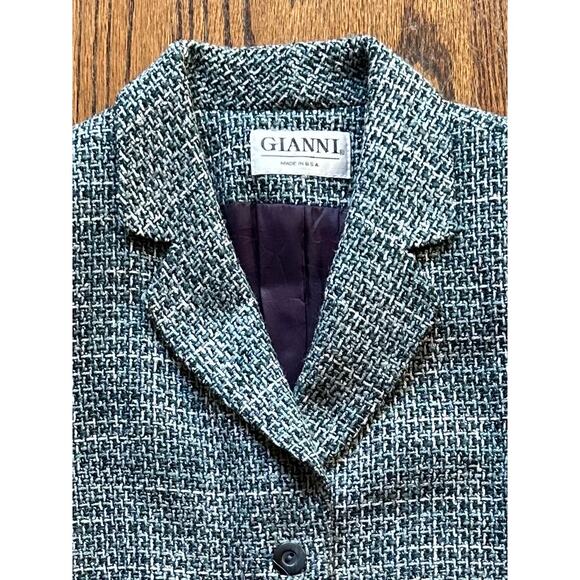 Y2K Blue Wool Tweed Blazer Professional Career Office Church Fall Winter Modest - Picture 10 of 11